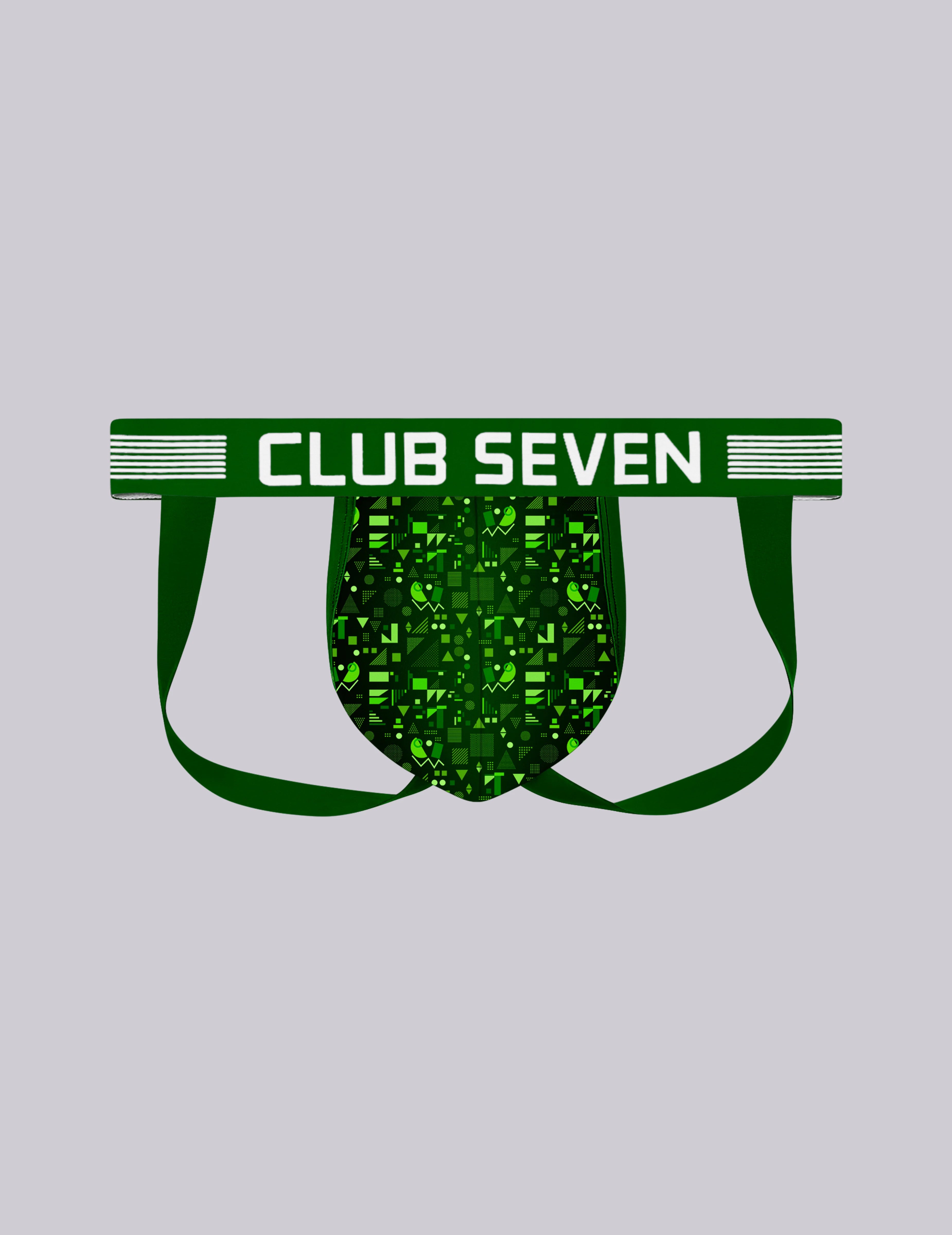 Men's green geo patterned jockstraps underwear with a big pouch  