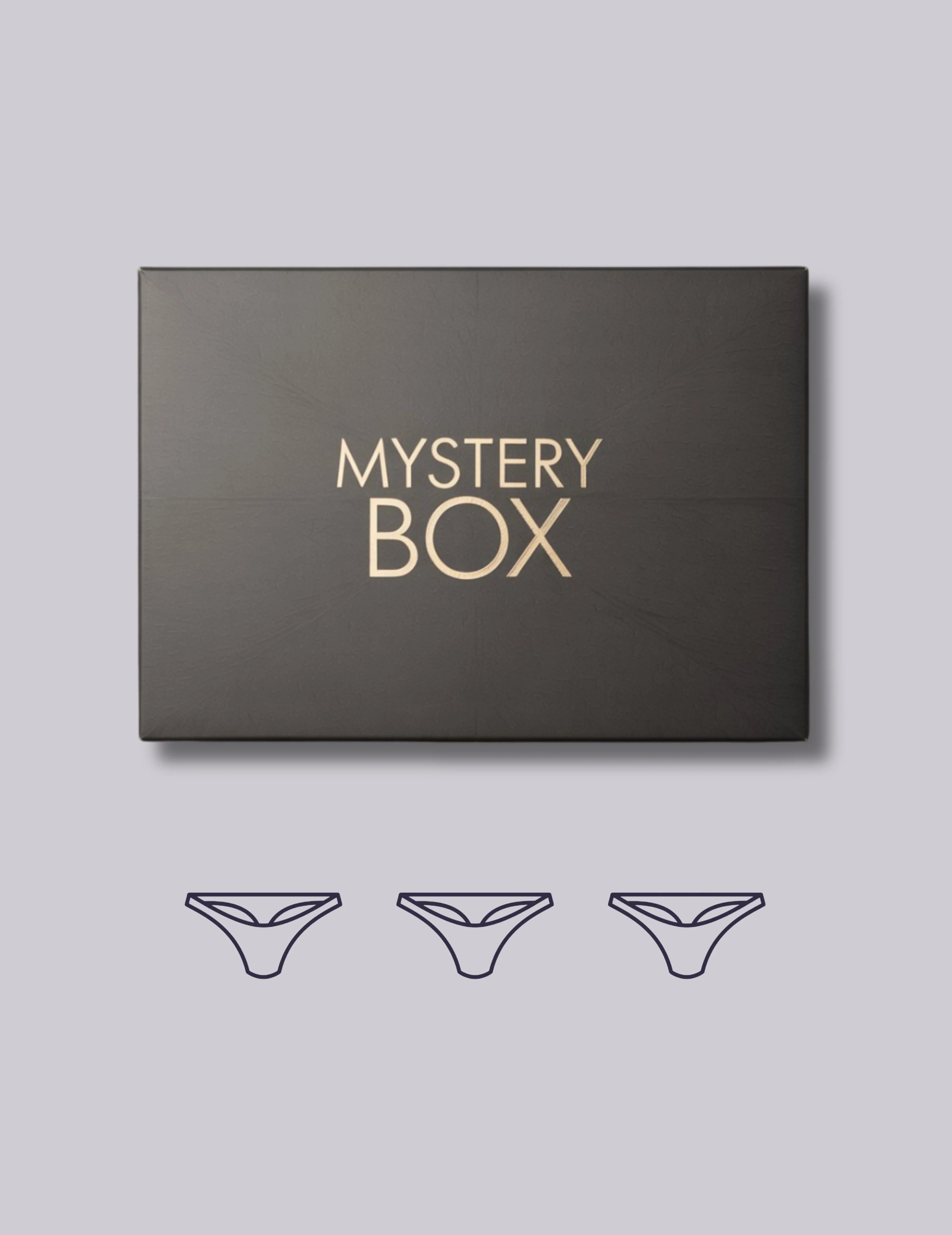 mystery men's underwear box with gold text on a gray background, featuring Club Seven men's underwear.