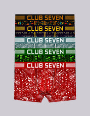 5 pairs of men's boxer trunks in geometrical print patterns and a spacious and roomy pouch
