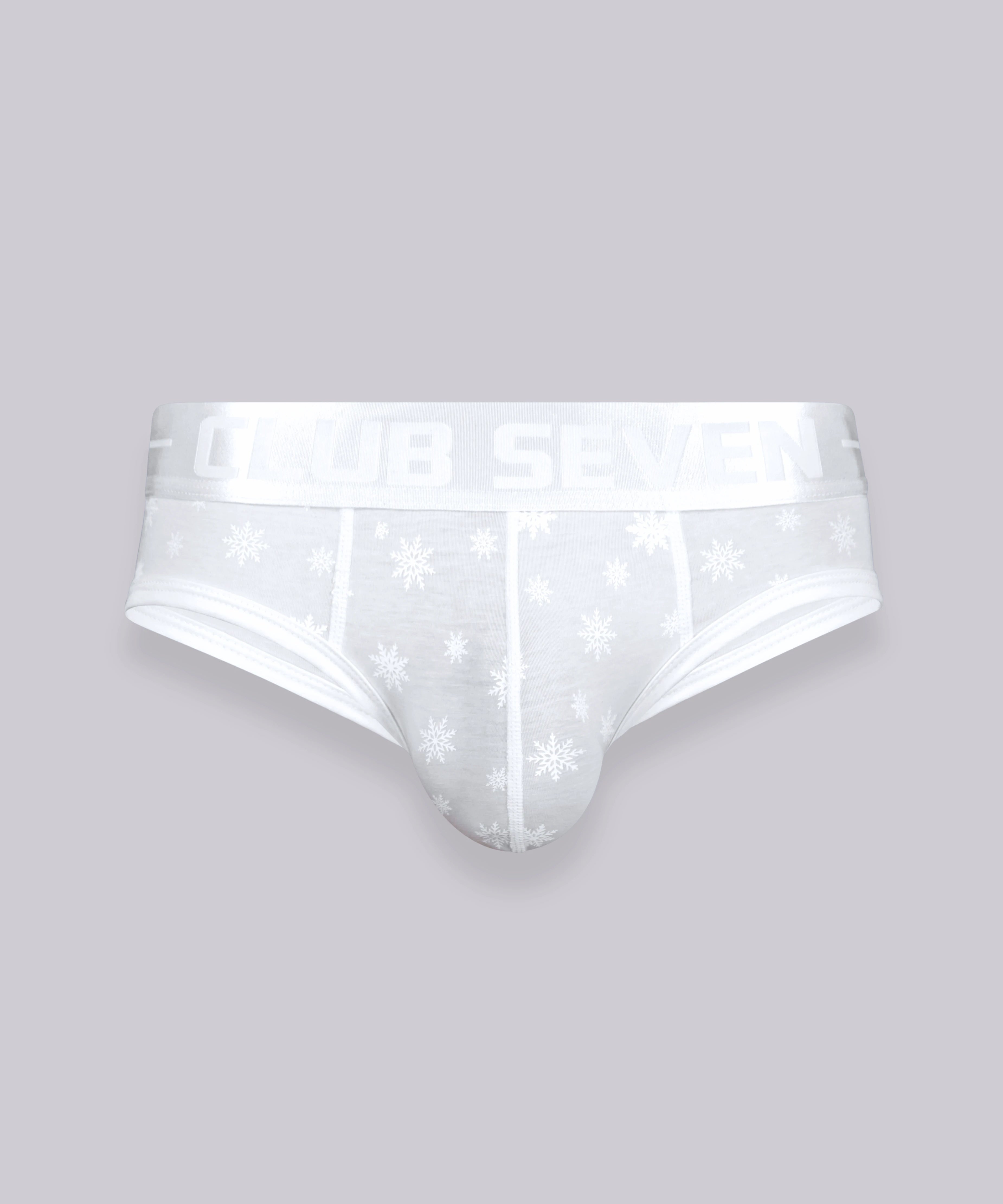 White men's briefs underwear with snow flakes for Christmas gifts box