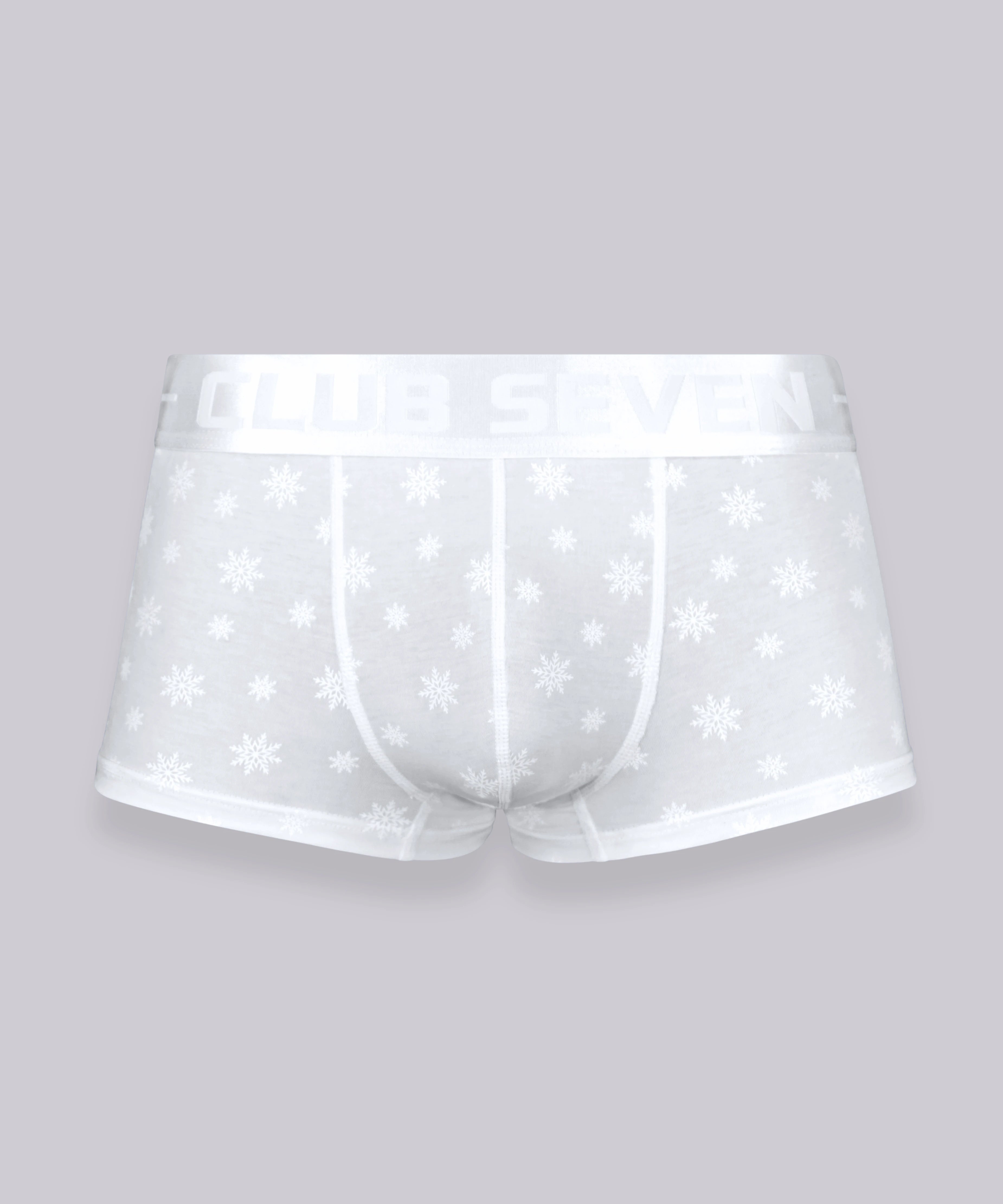 White men's boxer trunks underwear with snow flakes for Christmas gifts box