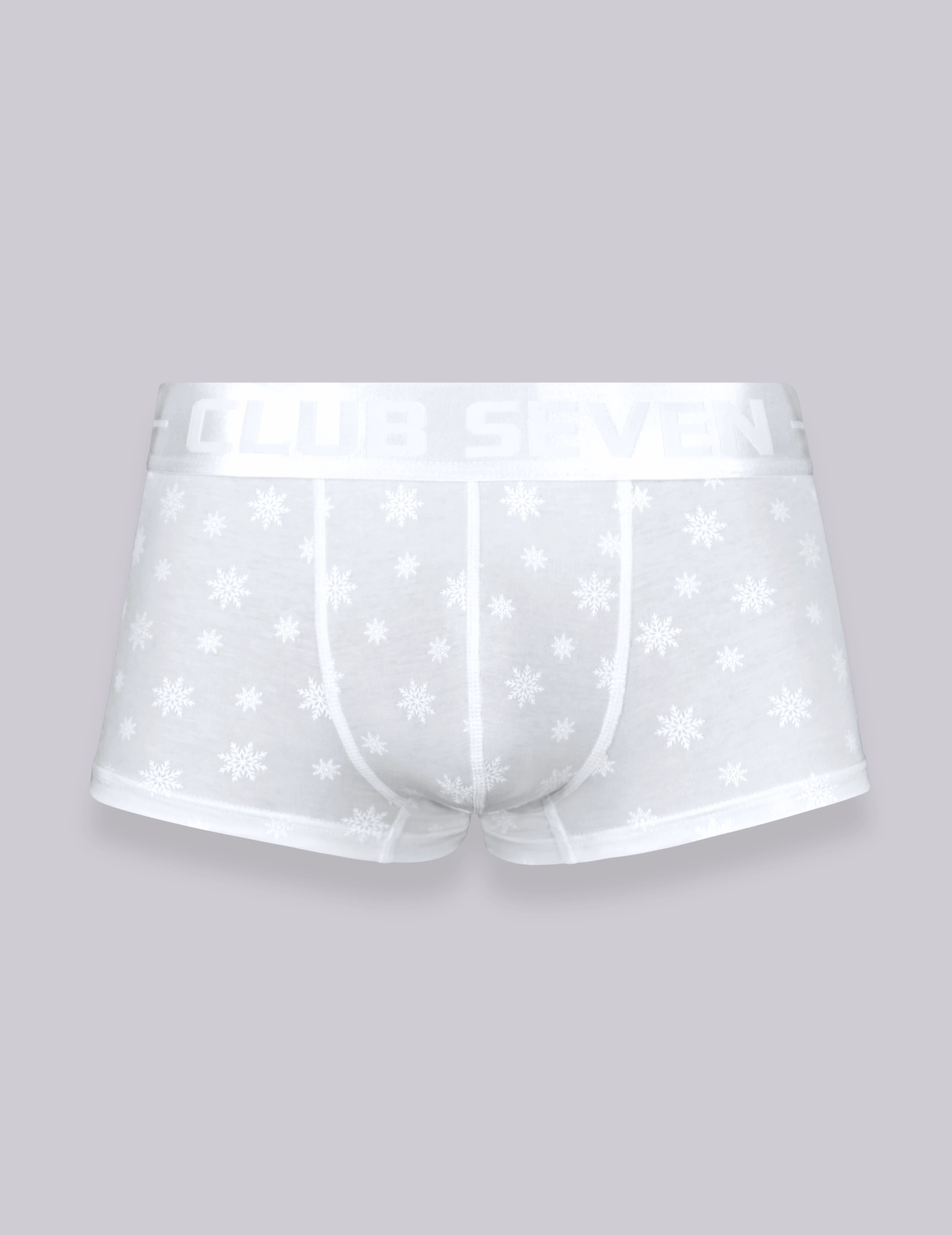 White men&#39;s boxer trunks underwear with snow flakes for Christmas gifts box