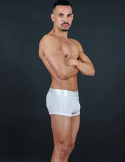 Gay Male model wearing white underwear trunks boxers, made from cotton and modal fabric better than box menswear